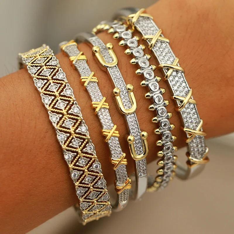 New Sight Design Crystal Letter Bangles&bracelets for Women Fashion Brand Jewelry Zirconia Cross Geometric Bangles Accessories