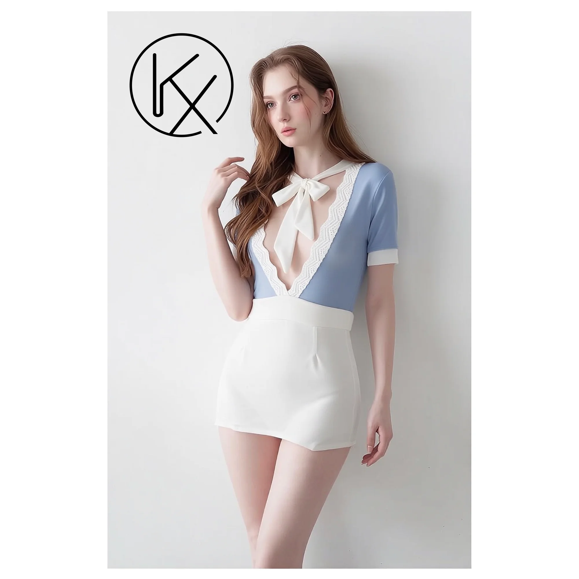 kaixiggmm V-neck low-cut flight attendant uniform for mature yet alluring young women, featuring a figure-hugging skirt for sens