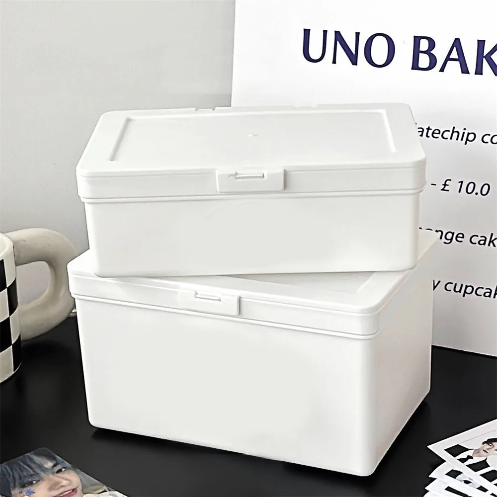 Simple Plastic Desktop Organizer Dustproof Stackable Stationery Storage Box With Flip Cover White Large Capacity Storage Case