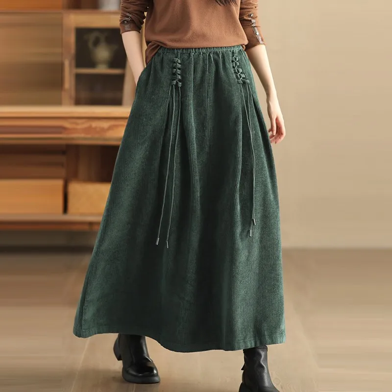 High Waist Corduroy Skirt Women New Arrival 2024 Autumn Vintage Style Solid Color Basics Female Casual Long Skirts B3967