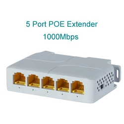 Extensor POE Gigabit de 5 puertos, repetidor PoE de 100/1000Mbps, 90W, 1in, 4 Out, Red de Riel DIN, VLAN para cámara POE de 48V, sin cables, AP CCTV