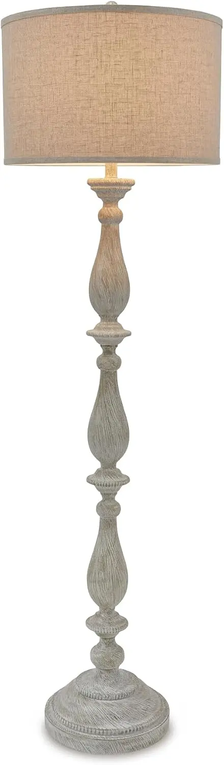 Signature Design by Ashley Bernadate Cottage Candlestick Design Poly Floor Lamp, 3-Way Switch, Cast Resin & Fabric Drum Shade, 1