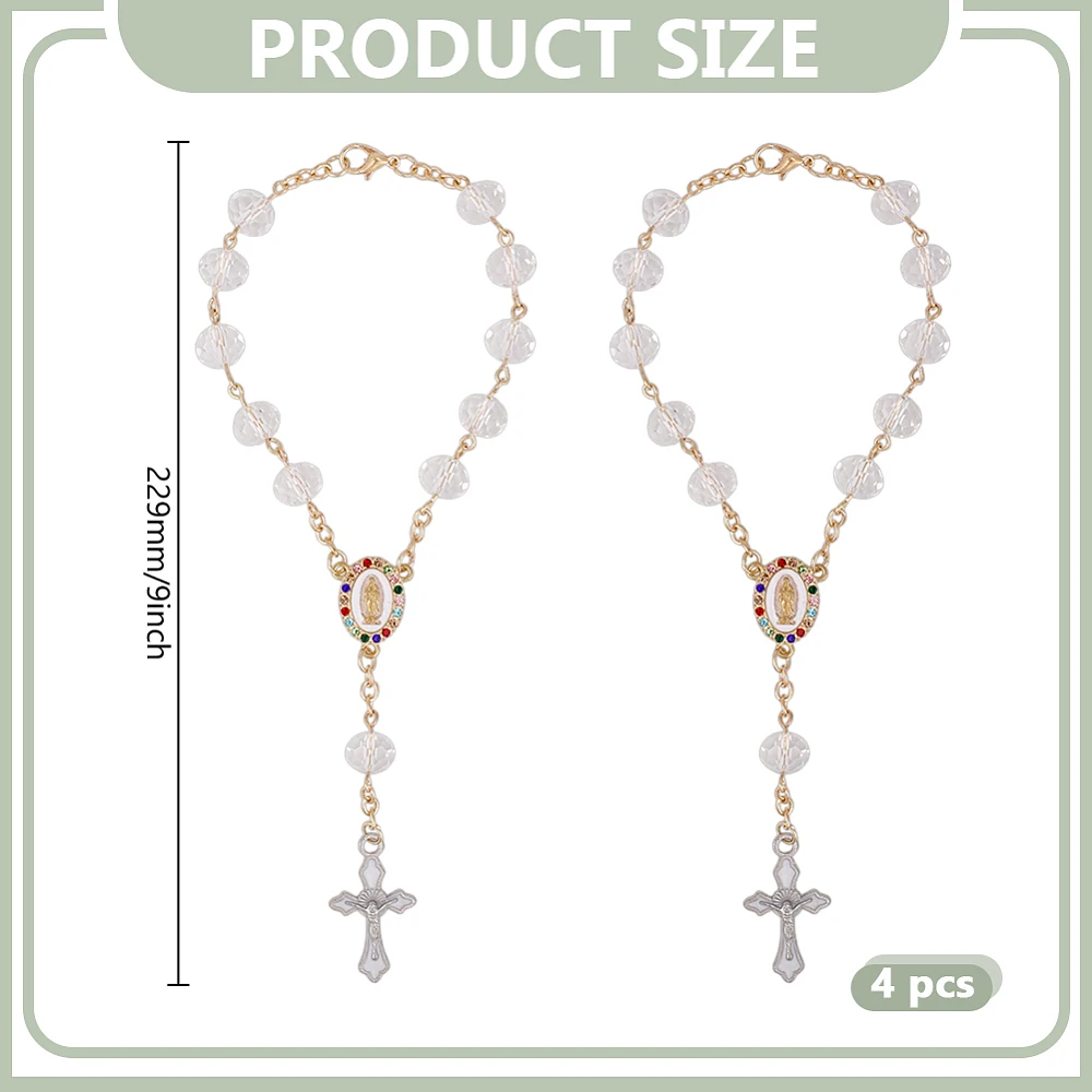 4Pcs Car Rosary for Rearview Mirror Hanging Steering Wheel Charm Faith-Centered Charm with Crucifix Beads for Car Mirror Hanging
