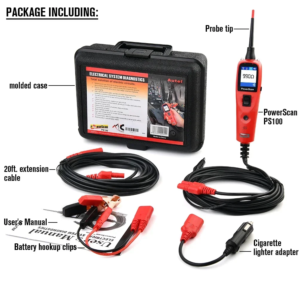 2024 Newest Autel PowerScan PS100 12V 24V  Electrical System Diagnostic Tool Automotive Circuit Tester Power Circuit Probe Kit