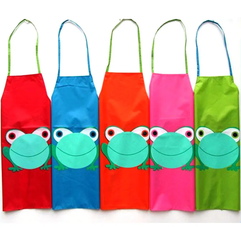 New 10pcs Child Children Custom Apron Kids Waterproof Cartoon Frog Printed Painting Cooking Clothing Aprowith Pockets for Gift