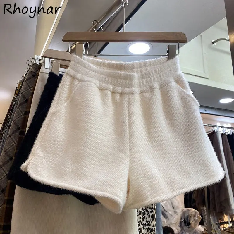 Women Shorts Autumn Winter Solid All-match High Waist Daily Cute Students Y2k Simple Fashionable Sporty Chic Teens Cozy Stretchy