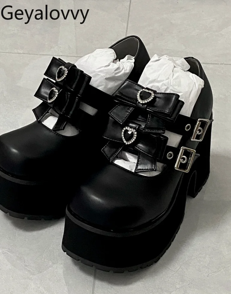 

Japanese Mass-produced Bow Thick Heel Thick Sole Heightening Women's Shoes Versatile Black Sweet Girls Spring New High Heels