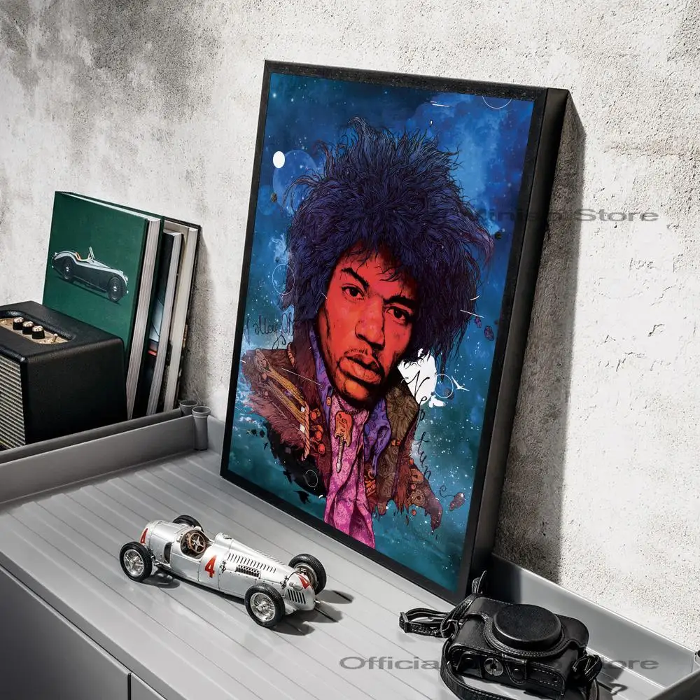 1pc Poster Self-adhesive Art Waterproof Paper Sticker Coffee Jimi Hendrix Guitarist House Bar Room Wall Decor