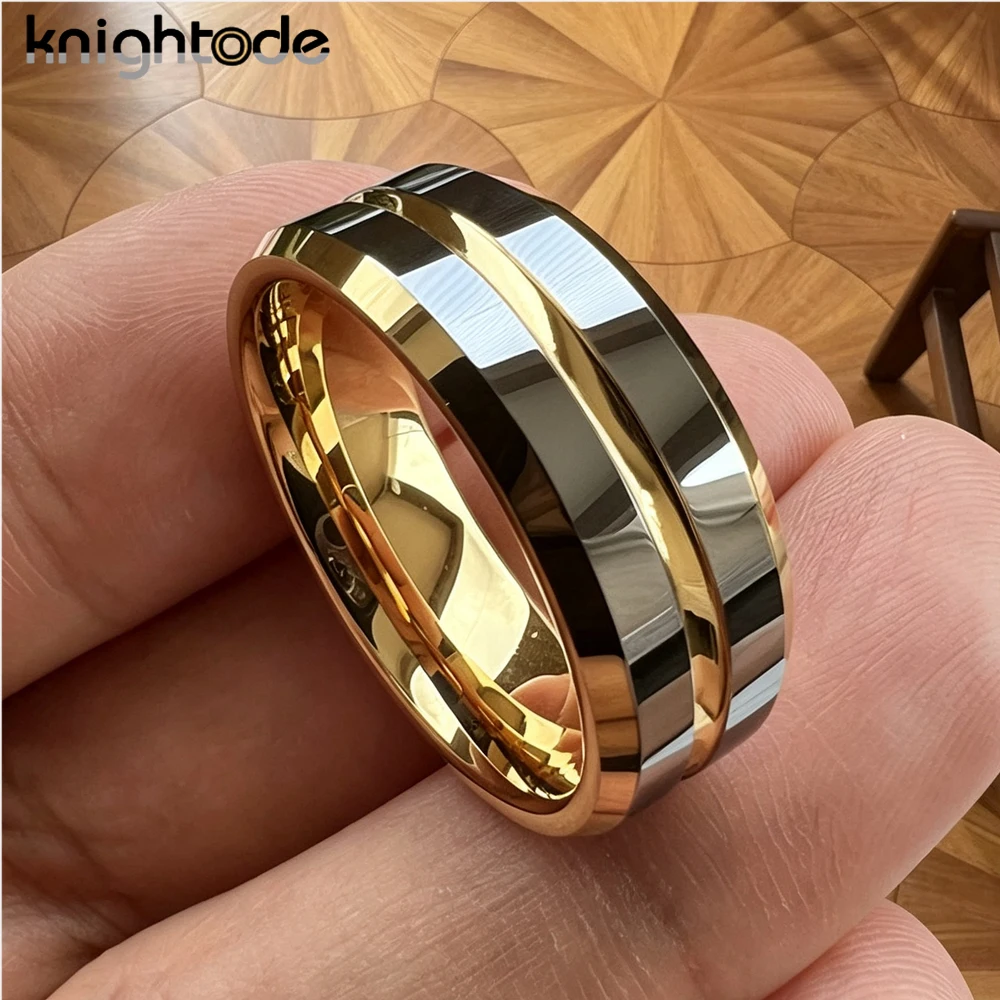 6mm 8mm Tungsten Carbide Wedding Ring Gold Rose Gold Center Silver Polished Comfort Fit Men Women Engagement Promise Band