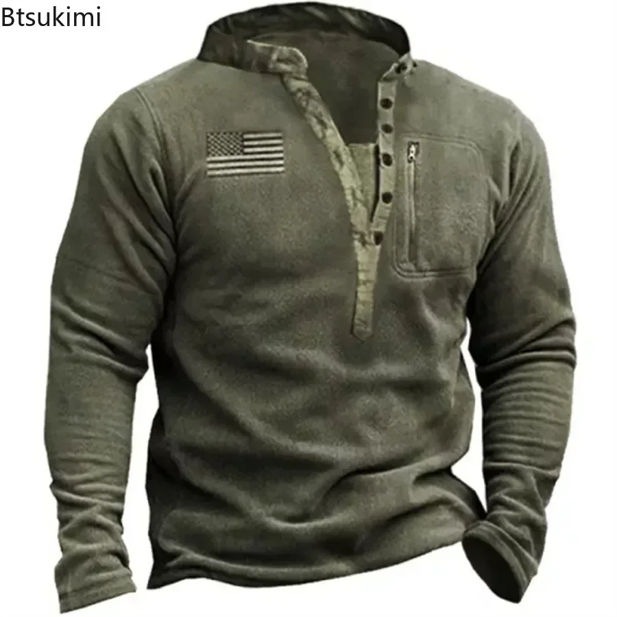 2025 Autumn Winter Men's Fleece Warm Hoodies Outdoor Hiking Sweatshirt Training Tactical Tops Long Sleeve Loose Pullovers Men