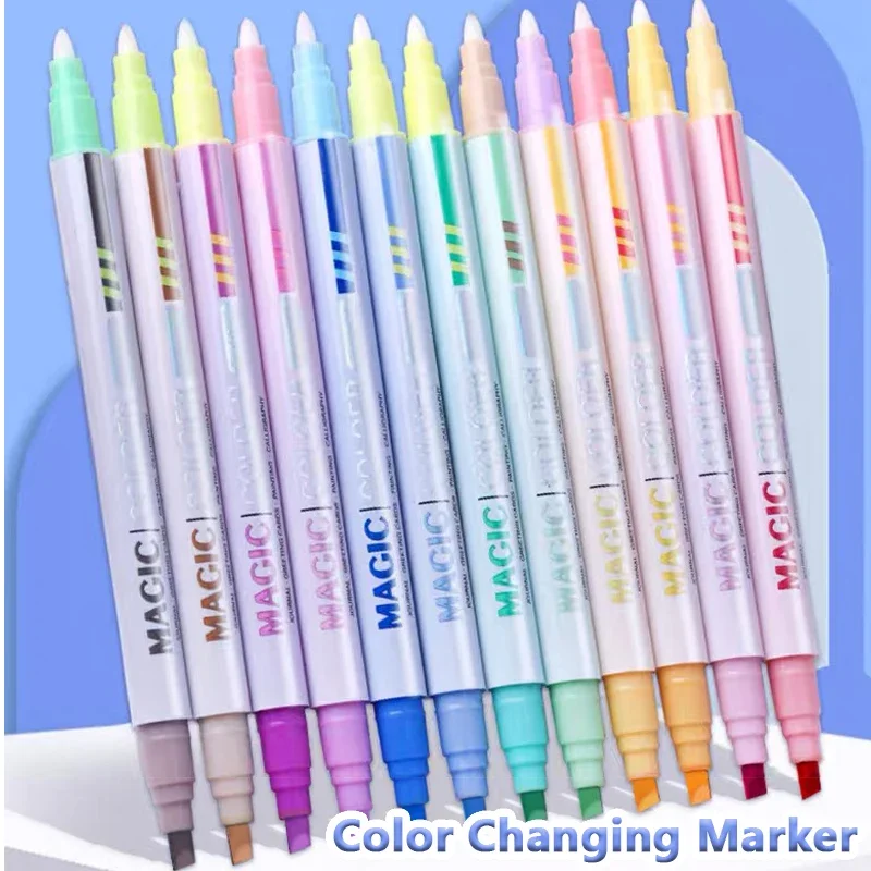 6/12 Stück Doppelkopf magische Farbwechsel Marker Stift fluor zierende Marker Hand Ledger Stift DIY Schüler Schul bedarf Briefpapier