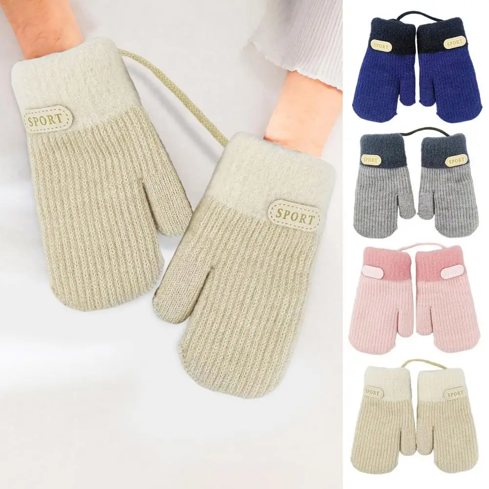 Kids Winter Gloves For Boys Girls Knitted Thermal Gloves Full Fingers Cold Weather Warm Mitten For Outdoor Sports Skiing Cycling