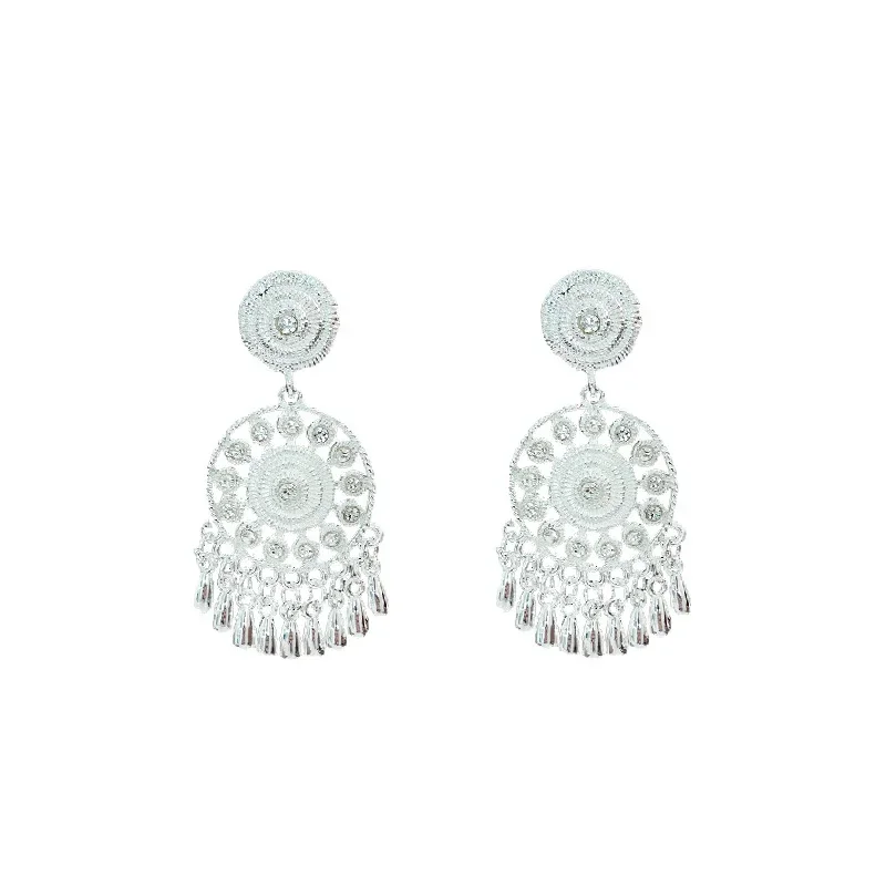 Bohe Ethnic Style Imitation Silver Color  Clip on Earrings No Pierced Fashion Geometric Circular Ear Clip Retro Cuff Earrings