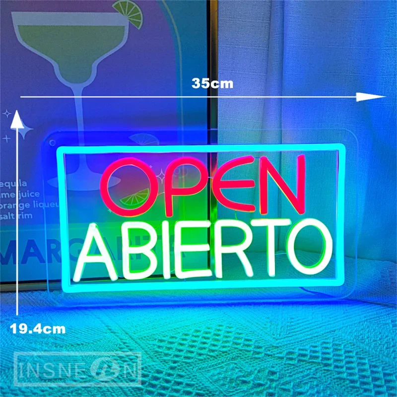 Neon Sign LED Light Abierto Spanish Neon Signs for Coffee Shop Studio Room Wall Decor Disco Club Bar Restaurant Open Neon Signs