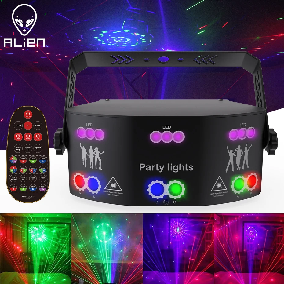 alien rgb disco dj beam laser light projector dmx strobe remoto stage lighting effect xmas party holiday luzes do dia das bruxas 15 olhos 01