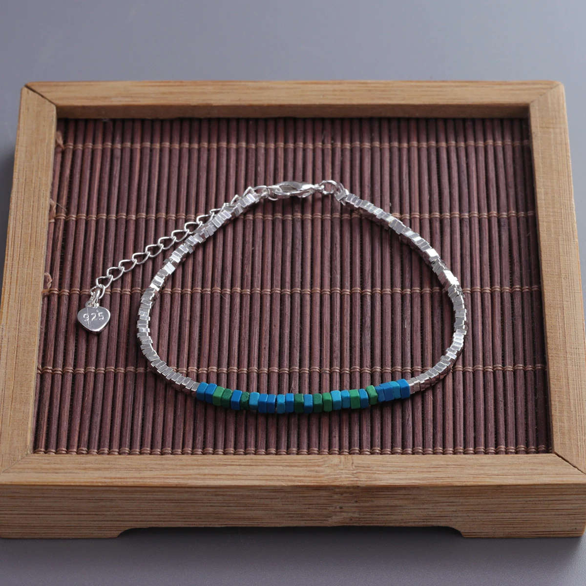 925 Sterling Silver Natural Turquoise Bracelet For Women Square Bead Geometry Fragmented Silver Jewelry Party Gift Dropshipping