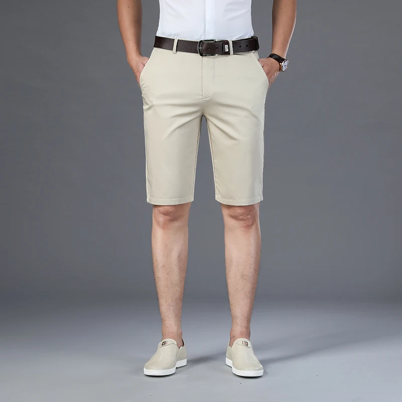 6 Color Casual Shorts Men 2023 Summer New Straight Elastic Business Fashion Thin Short Pants Male Brand Khaki Beige Black Navy