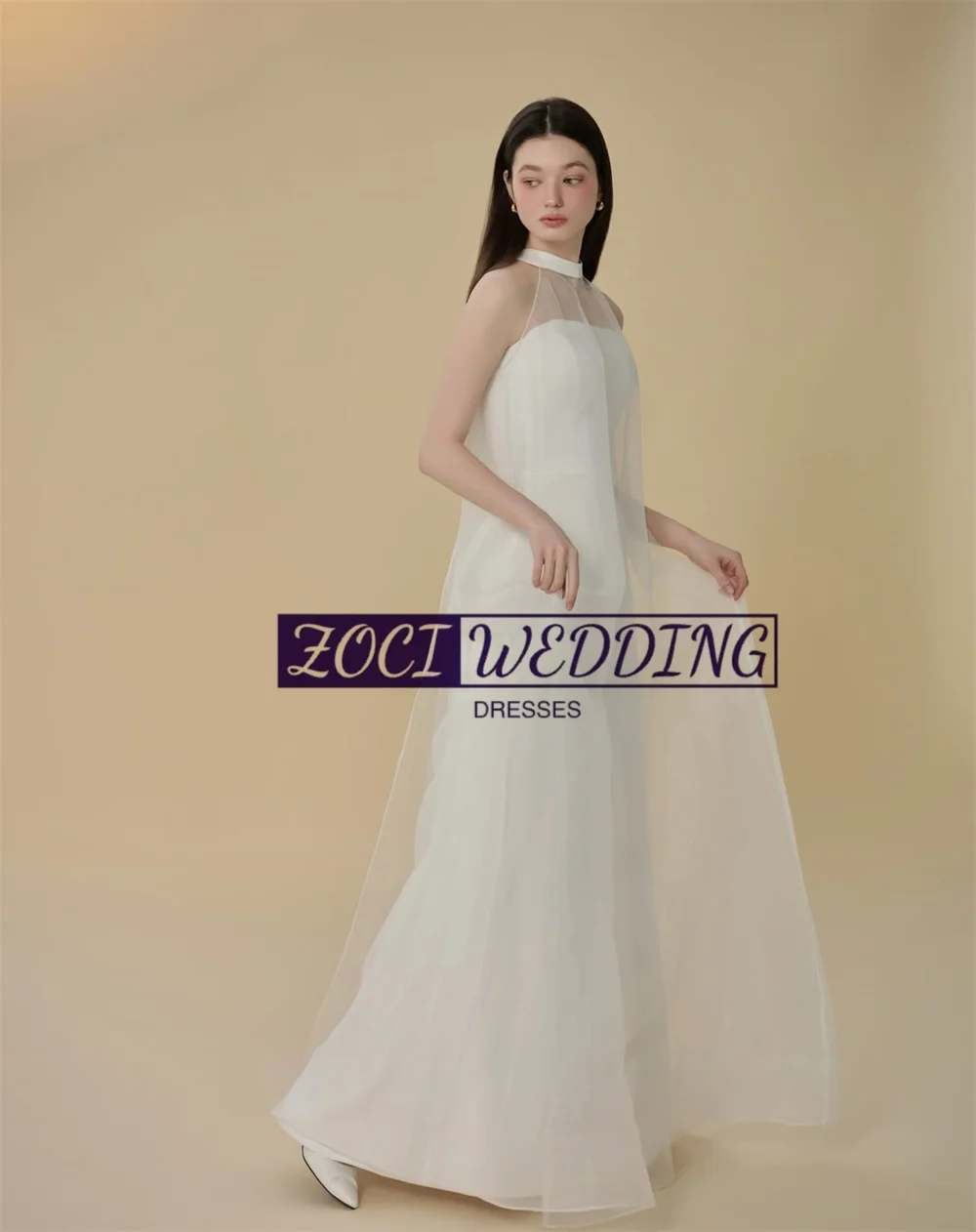 Zoci 2 Styles Strapless Korea Wedding Dresses with High Neck Jacket Photos Shoot Dress Customized Backless Floor Bridal Gown
