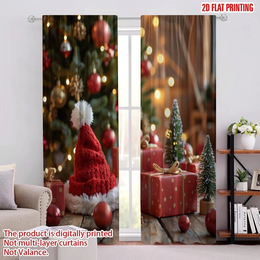 

2pcs 2D flat printing Christmas Drapes Christmas on4 Durable Polyester Without Electricity Birthday Party Perfect for Spring
