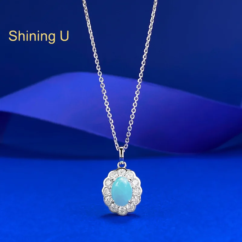 

Сияющее серебро S925 6*9 мм овальное ожерелье из ларимара для женщин ювелирные изделия на годовщину