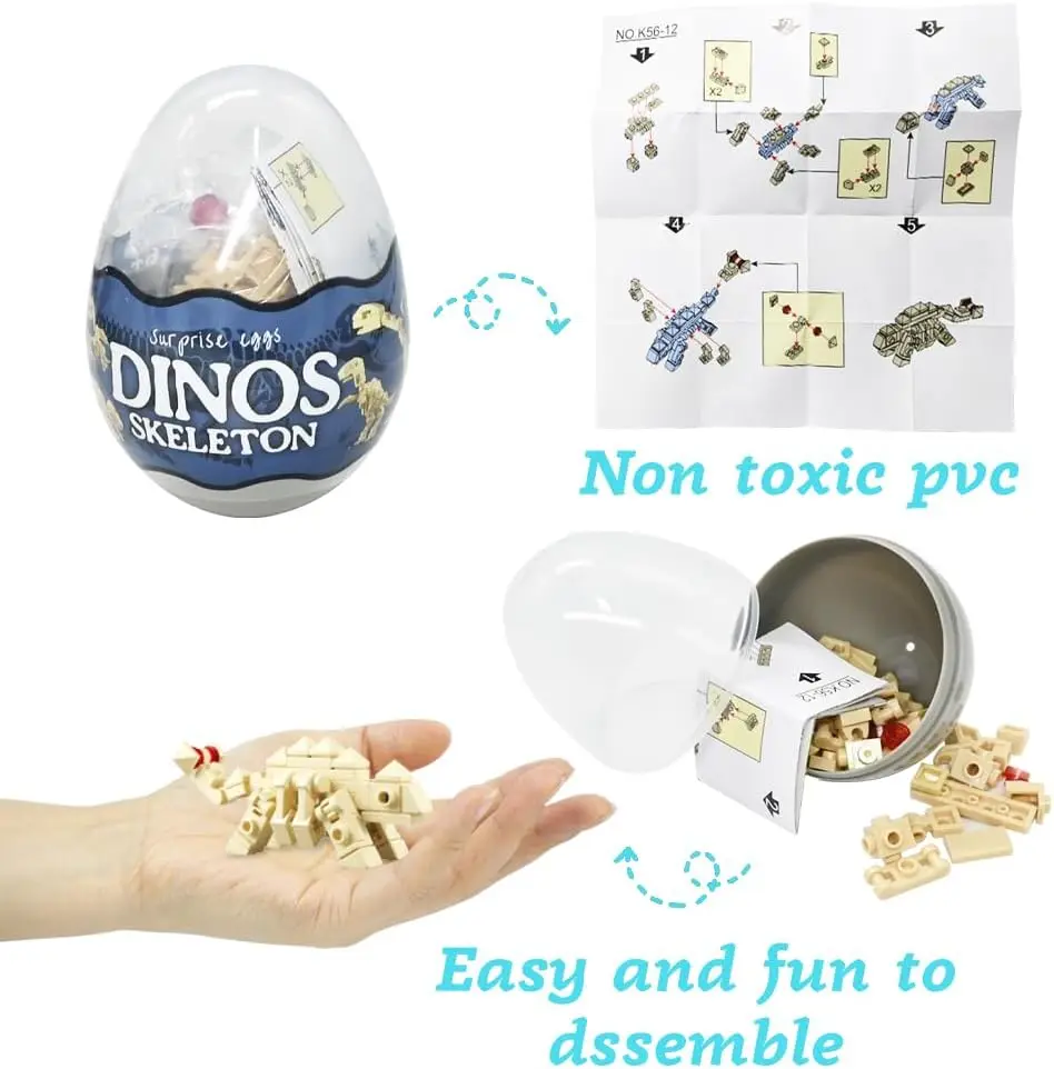 12pçs ovos de páscoa pré-preenchidos com blocos de construção de dinossauros, brinquedos de dinossauros 12 em 1 para crianças, enchimentos de cesta de páscoa