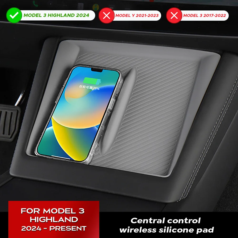 For TESLA Model 3 2023 2024 Highland Wireless Charging Silicone Pad Model3+ Center Control Storage Box Armrest Box Bottom Mat