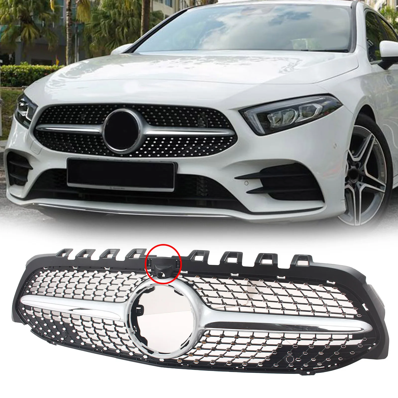 Car Front Grille Grill Car Accessories For Mercedes Benz W177 A Class 2019-2022 With Camera Hole