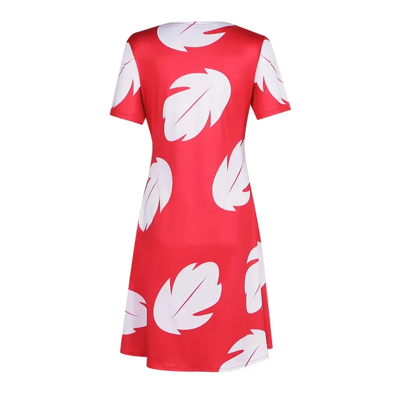 Disfraz de Halloween y Carnaval para Mujer, Vestido Rojo con Hojas Hawaianas de Lilo y Stitch, fg8'.