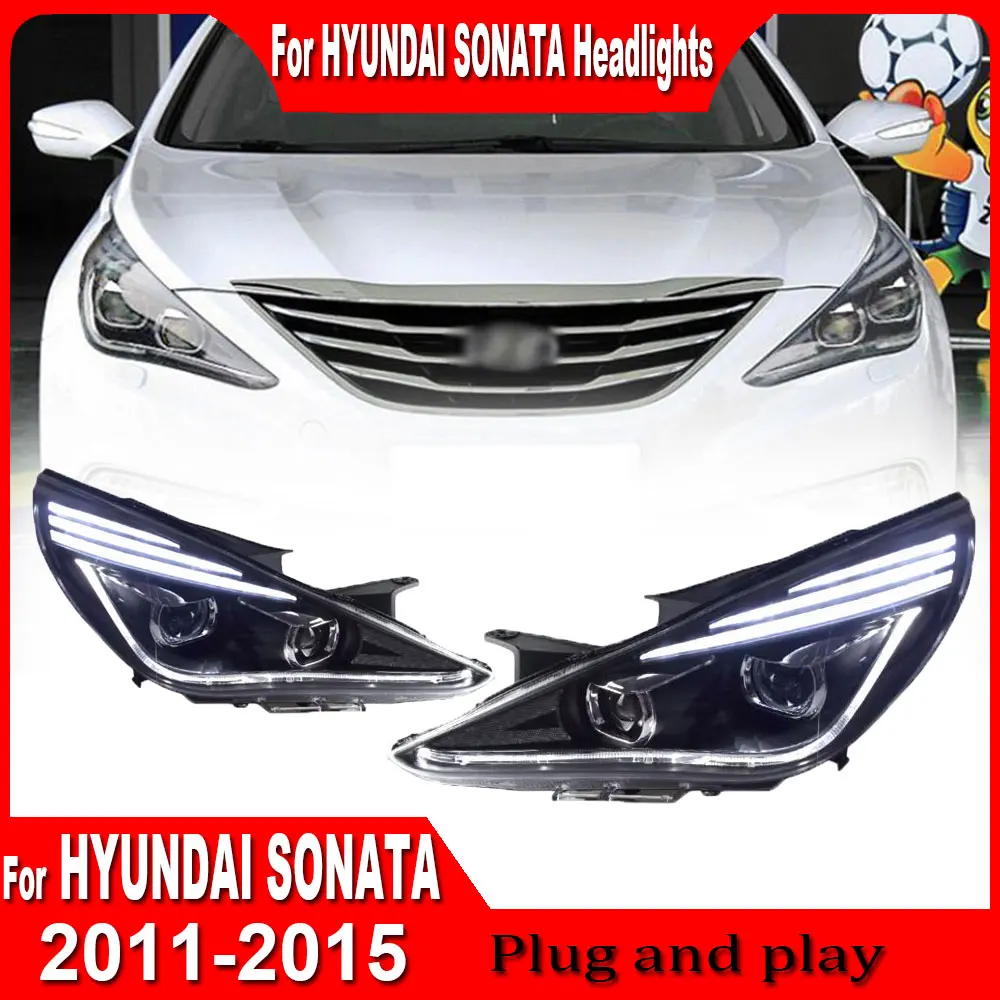 For Hyundai Sonata 8 Headlights 2011 2012 2013 2014 2015 latest Styling LED Daytime Lights Dual Projector Car Accessories
