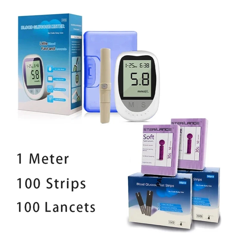 AJC Medical Glucometer 50/100pcs Test Strips Kit Lancets Blood glucose meter Kit Sugar Monitor Glucometro for diabetes freestyle