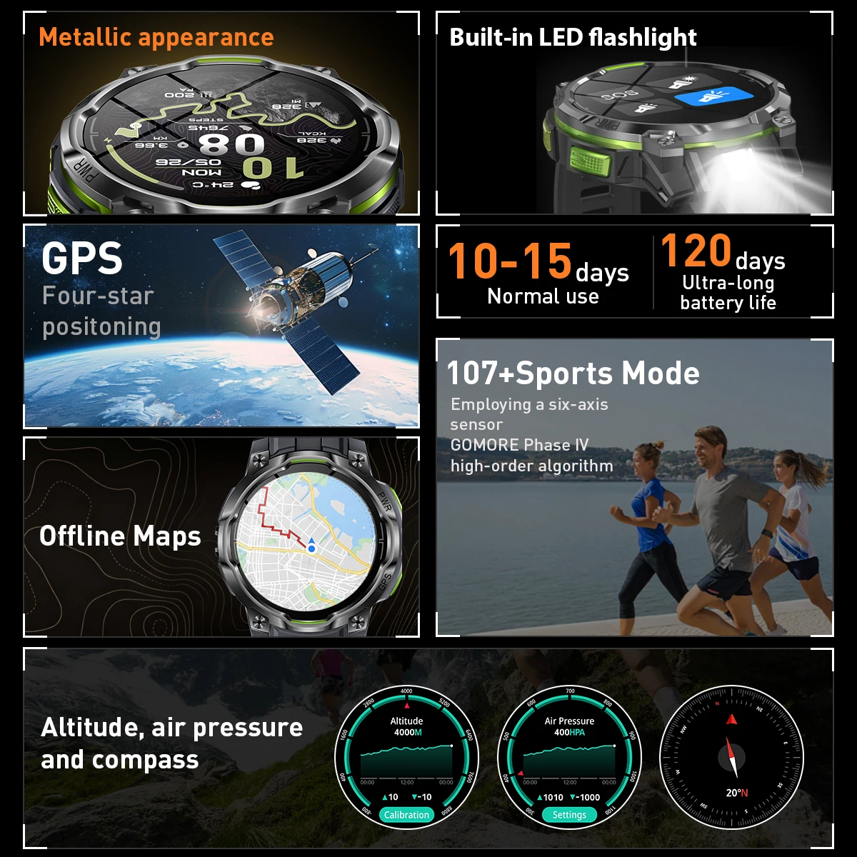 LIGE New GPS Offline Map Smart Watch 1200mAh Battery Outdoors Waterproof BT Call Altimeter Compass LED Flashlight Men Smartwatch