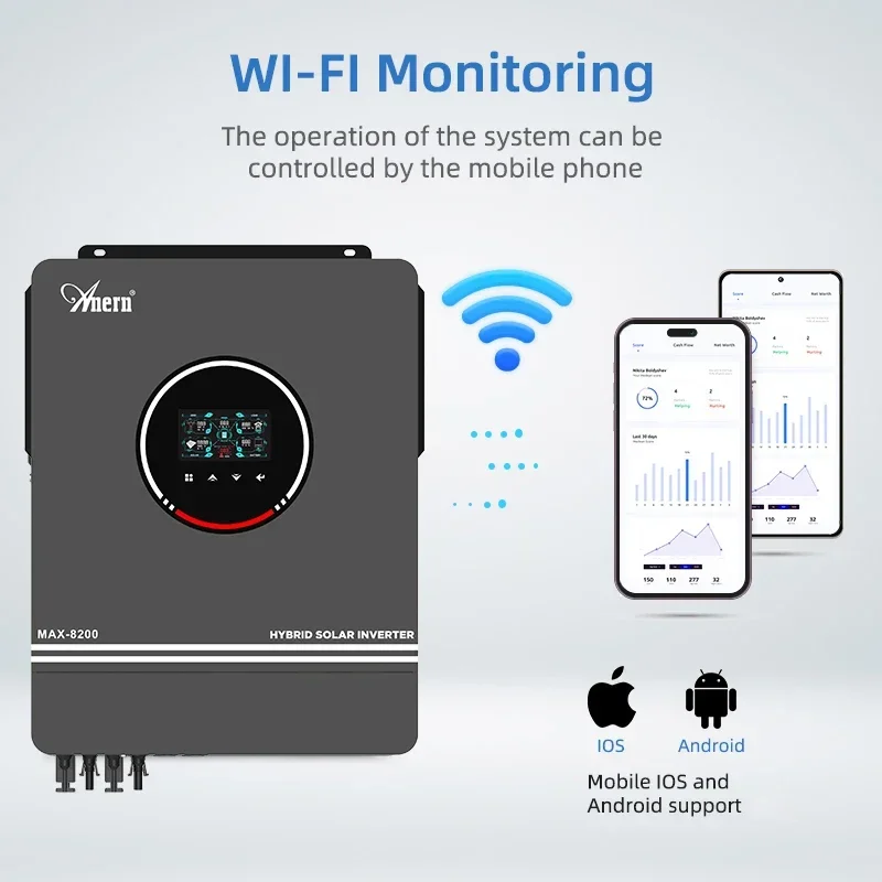 7200W 8200W 10200W On and Off Grid Solar Inverter Hybrid MPPT 160A 180A 230V Pure Sine Wave DC 48V for Battery Charger