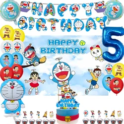 Magic Cat Theme Birthday Party Decoration Balloon Backdrop Cake Topper Doraemon Birthday Party Supplies Baby Shower