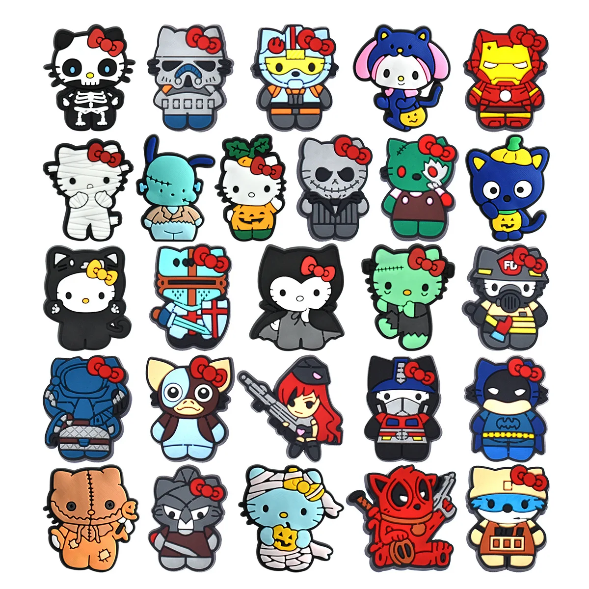 5-26PCS hello Kitty Halloween hero mecha Shoe Charm Wholesale PVC Decoration Buckle Detachable DIY Waterproof Disney Party Gift