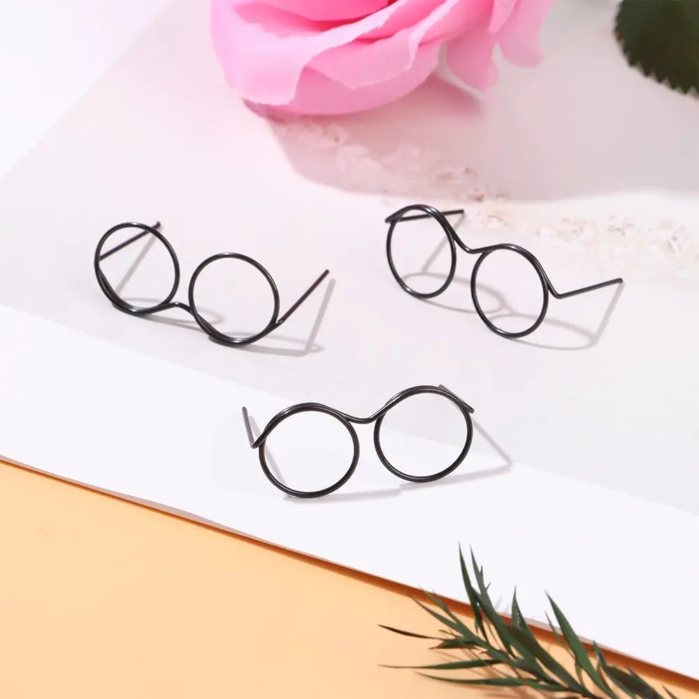 5Pcs Fashion Retro Cute Doll Glasses Round Frame Lensless Black Baby Toy Doll Sunglasses DIY Doll Accessories