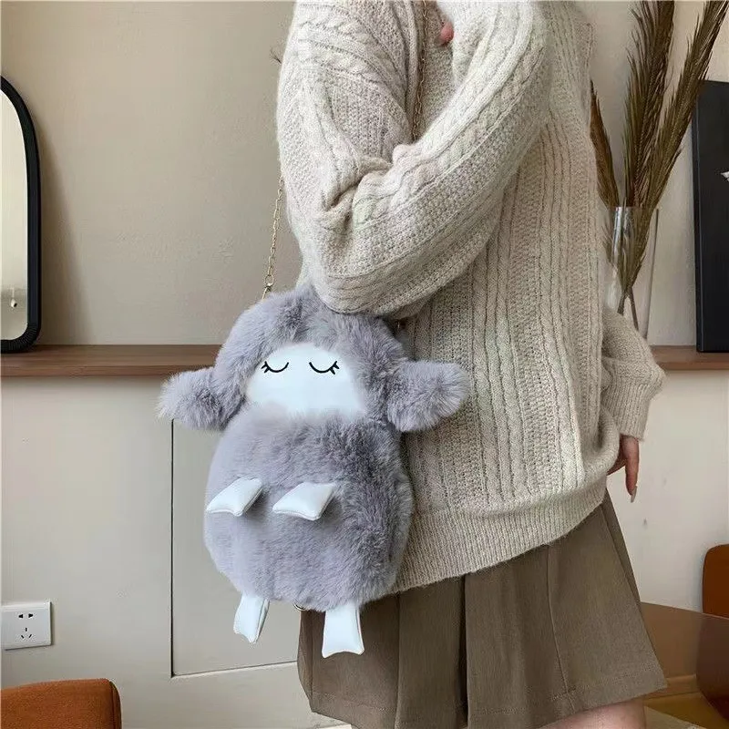 

2025 New Bag Cute Bag Female Internet Celebrity Plush Little Wool Fluffy Mobile Phone Shoulder Bag Chain Crossbody Bag