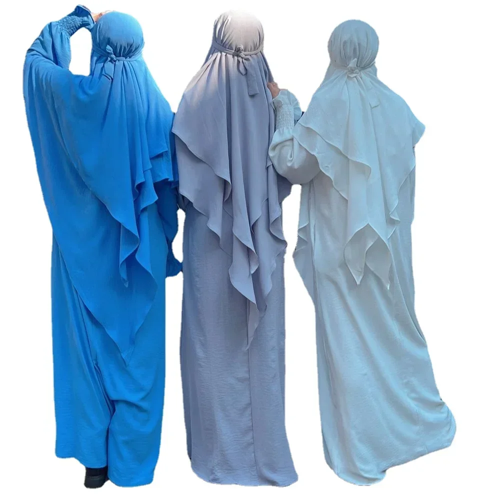 

dress Prayer Clothes Women Ramadan Islamic Jilbeb 2 Piece Set Dubai Turkish Hijabi Outfit Layered Khimar Scarf Hijab+Long Dress