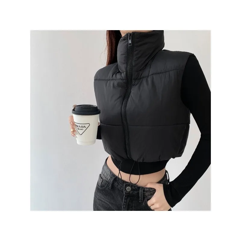 

American Style Fashionable Stand Up Collar Warm Vest Jacket for Women in Spring and Autumn Short Vest Female Clothing