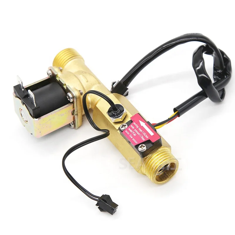 male port brass turbine flowmeter water flow sensor hot spring equipment water injection control solenoid valve DC12V/24V