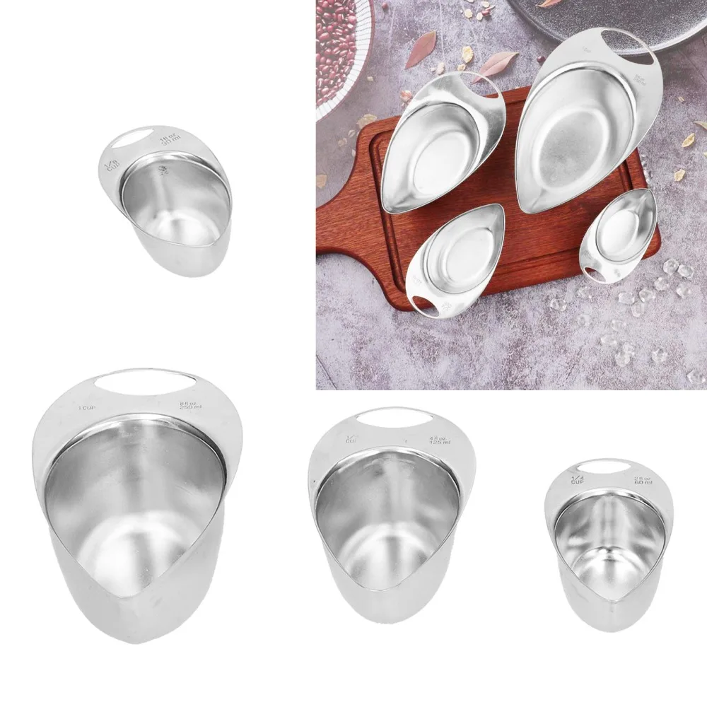 4Pcs Rustless Steel Measuring Spoon Clear Scale Mirror Polished Measuring Tool Hanging Loop Multi-size Spoon Set