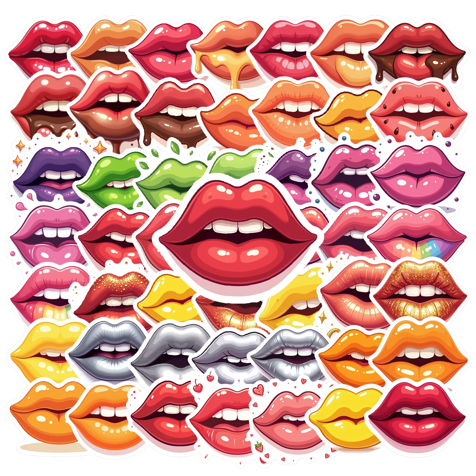 50pcs Funny Dripping Chocolate Cartoon Lips Stickers For Scrapbook Water Bottle Laptop Luggage Waterproof PVC Graffiti Decals