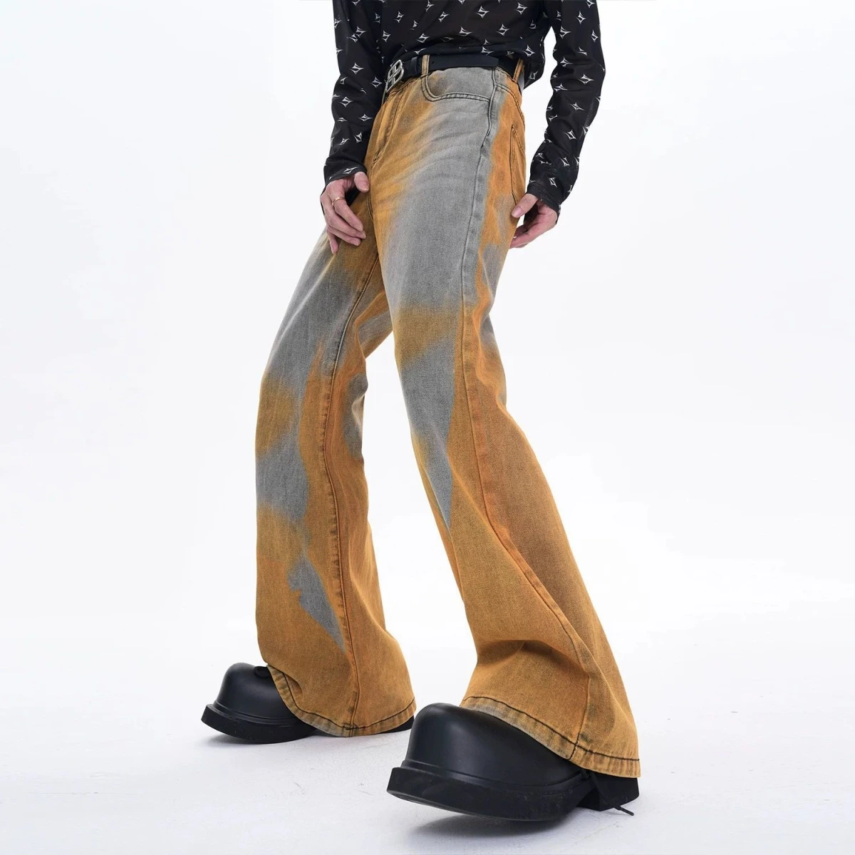 

Retro American Vintage Men's Denim Jeans Original Design Waed Effect Wide Leg Floor-Length Cotton Stretch Casual Trousers