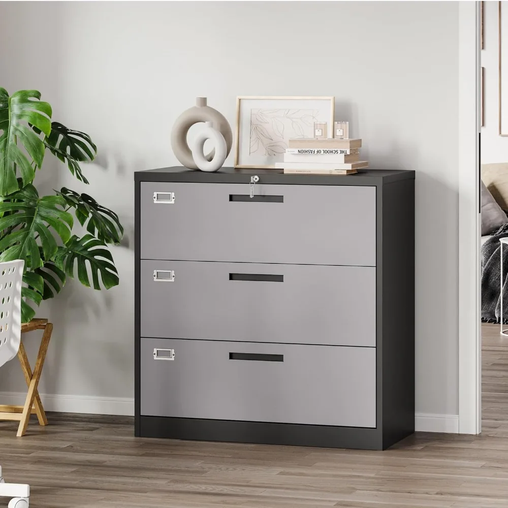 خزانة ملفات مع قفل جانبي 3 أدراج خزائن حفظ الملفات المعدنية-تخزين تنظيم للمنزل والمكتب-حرف معلق/قانوني/F4/A4 S