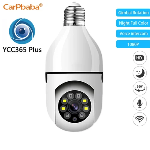 CARPBABA YCC365 Plus 1080P Wifi Bombilla E27 Cámara de vigilancia Color Visión nocturna 360 °   Hogar inteligente con conversación bidireccional giratoria