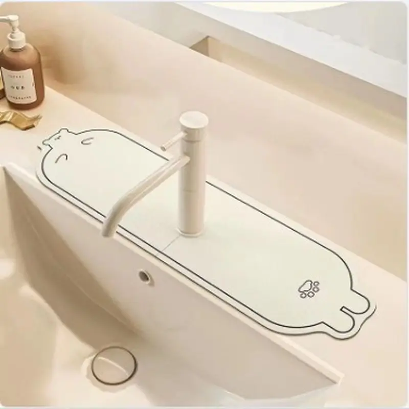 VIKAMA Cute Duck Shape Faucet Mat Super Absorbent Bathroom Sink Draining Pad Non Slip Vanity Splash Guard