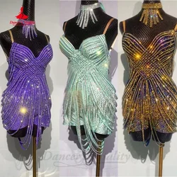 Latin Dance Performance Dress Senior Full AB Stones Professional Match Clothes Adult Children Customsized Latin Dancing Dresses