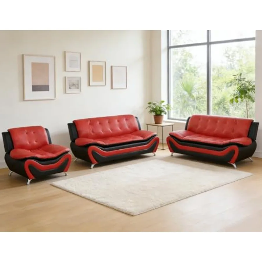 

Leather Sectional Sofa Couch Set, Modern 3 Piece Living Room Set, Faux Leather Sofa Couches with Sturdy Metal Feet, Easy Clean