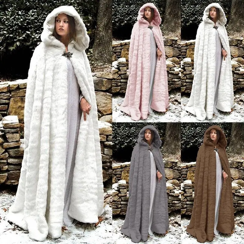 

Fashionable Long Hooded Faux Fur Coat Pure Color Performance Outerwear for Women Thickened Polyester Fiber Winter Jacket