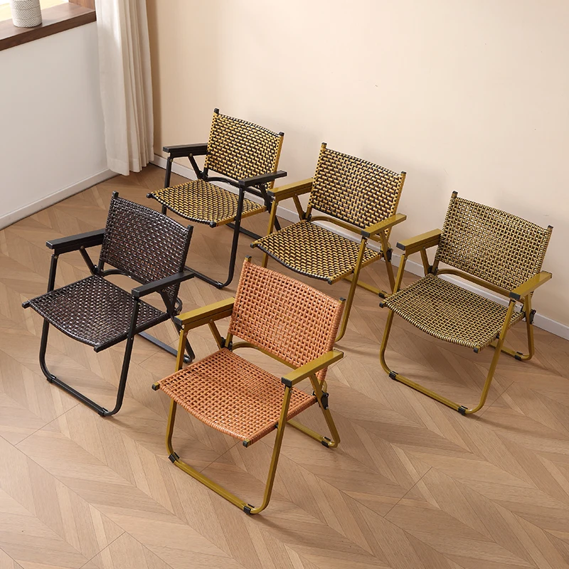 ee-Outdoor Rattan Chair Household Folding Rattan Balcony Backrest Chair Leisure Chairs Household Low