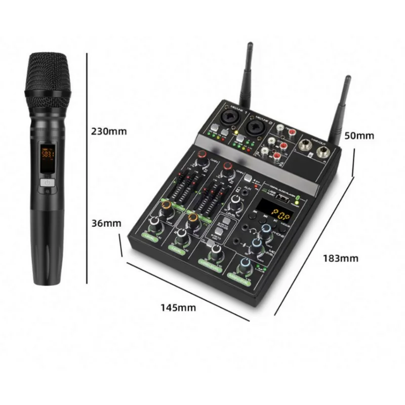 AOSHEN R4 Pro 2 Channels UHF Wireless Microphone With Mixer Mini 4 Channel Karaoke Audio Mixer System For Live Recording